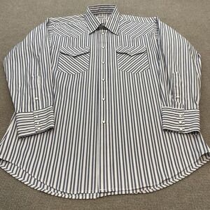 Vintage Miller Stockman Shirt Mens XL Blue Stripe Western Pearl Snap Long Sleeve